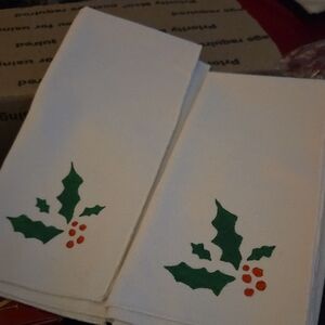 Festive White Napkins with Holly Design Quantity Of 2